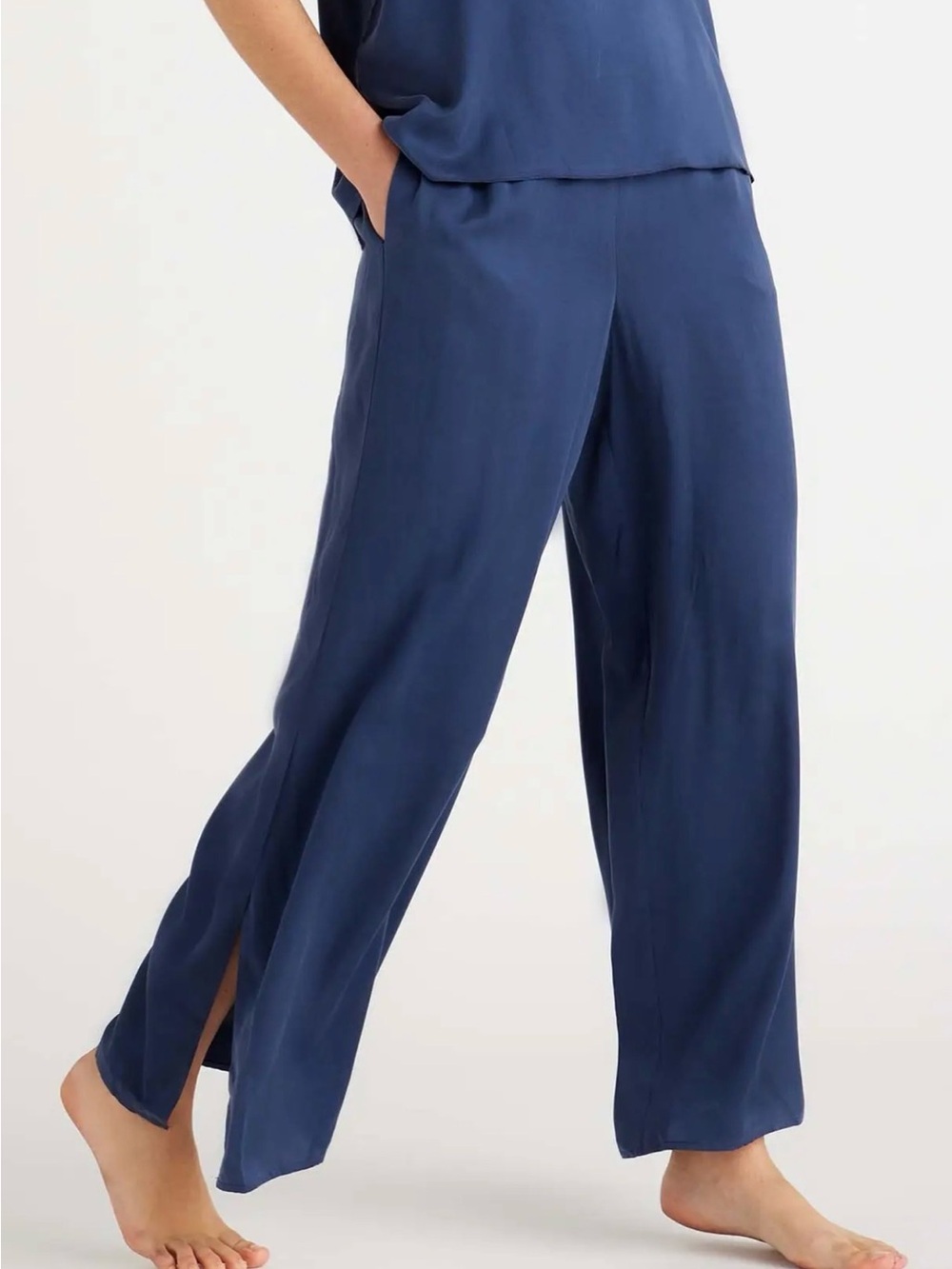 Quince Washable Silk Pajama Pants Womens Large Navy Wide Leg 100% Mulberry Silk